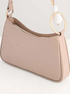Acrylic Embellished Croc-Effect Embossed Shoulder Bag