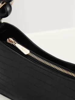 Acrylic Embellished Croc-Effect Embossed Shoulder Bag
