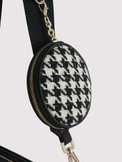 Dilone Houndstooth Double Flap Shoulder Bag