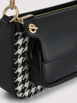 Dilone Houndstooth Double Flap Shoulder Bag