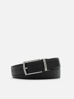 Embossed Leather Reversible Pin Belt