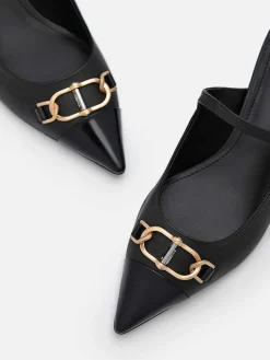 Jean Leather Heel Mules