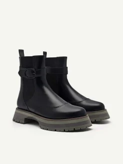 Leather Buckled Chelsea Boots
