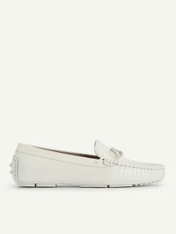 Lizard-Effect Leather Bow Driving Shoes
