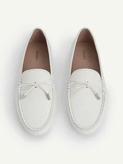 Lizard-Effect Leather Bow Driving Shoes