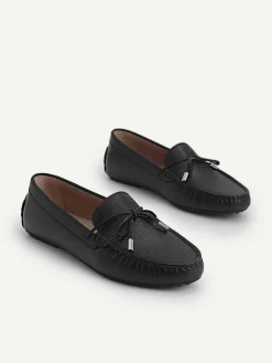 Lizard-Effect Leather Bow Driving Shoes