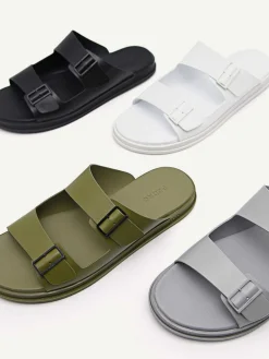 Monochrome Double Strap Slide Sandals