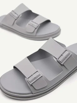 Monochrome Double Strap Slide Sandals