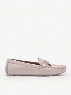 Pearlized Calf Leather Bow Driving Shoes