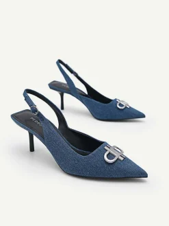 Pedro Icon Denim Pointed Slingback Pumps