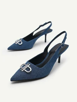 Pedro Icon Denim Pointed Slingback Pumps