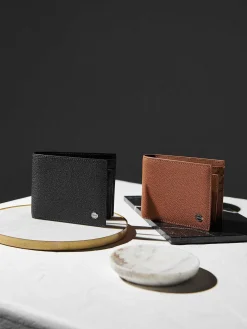 Textured Leather Bi-Fold Wallet With Insert