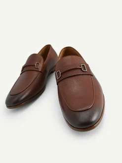 Textured Leather Loafers With Metal Bit