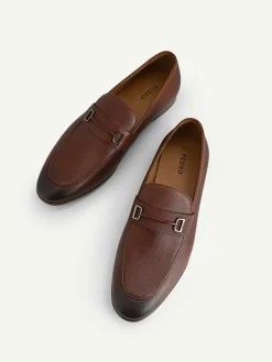 Textured Leather Loafers With Metal Bit