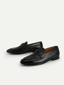 Textured Leather Loafers With Metal Bit
