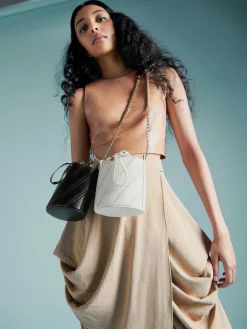 Tweed Drawstring Bucket Bag